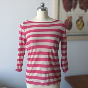 Sheer Tory Burch pink stripe sweater M